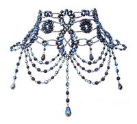 La Vivia Handmade Beaded Choker Necklace for Women, Native American Style Seed Beads Victorian Necklace Earrings Set, One of a kind fashion Jewelery, Blue and Black Shine Beads.