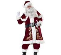 La Vogue 9 Pieces Mens Santa Claus Costume Christmas Luxury Santa Suit/Womens Retro Santa Dress Xmas Party Costumes, Red, XXXXXXL