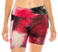 LA12ST Women Workout Shorts Brazilian Textured Booty Leggings Shorts Anti-Cellulite Scrunch Honeycomb Butt Ruched Lift, Pink Tyedye, Large
