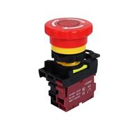 LA36M Emergency Stop Button Switch 22mm E-Stop Plastic Mushroom Push Button Switches On Off with Red LED Light 220v 12v 24v(With red light,2NC_AC220-380V)