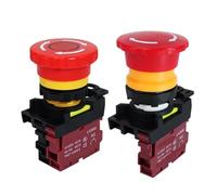 LA36M Push Button Switch Plastic Mushroom Emergency Stop Switch 22MM Switches Accessories With LED Red Or Green Light 220v 12v 24v 2Pcs(With red light,1NC_ACDC24V)