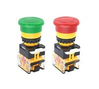 LA38-11ZS 22mm Emergency Stop Push Button Switch, Self-Locking Mushroom Head, 1NO 1NC Contacts, 10A, Red, 1 Pc(Green 1NO 1NC)