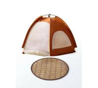 LAAAA MoonIsland Cat Tent Bed, Foldable Breathable Pet Camping Tent for Cats & Small Dogs, Semi-Enclosed Outdoor Indoor Cat Bed with Cooling Mat, Pop Up Portable Travel Cat House (Orange)
