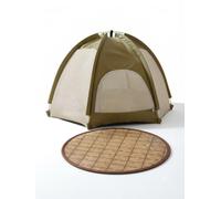 LAAAA MoonIsland Cat Tent Bed, Foldable Breathable Pet Camping Tent for Cats & Small Dogs, Semi-Enclosed Outdoor Indoor Cat Bed with Cooling Mat, Pop Up Portable Travel Cat House (Green)