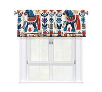 LAABBE Short Curtains with Valance Rod 54x18in Swedish Dala Horse Folk stamp for Kitchen, Bathroom, bedroom, Studio, Fits Most Standard or Decorative Curtain Rods