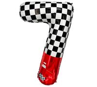 Laackys 1 pack racing theme 40-inch digital foil balloon, featuring black and white checkered pattern and red racing elements, perfect for birthday party decorations and racing-themed events. (7)