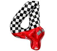Laackys 1 pack racing theme 40-inch digital foil balloon, featuring black and white checkered pattern and red racing elements, perfect for birthday party decorations and racing-themed events. (4)