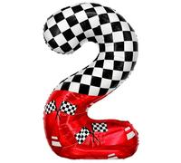 Laackys 1 pack racing theme 40-inch digital foil balloon, featuring black and white checkered pattern and red racing elements, perfect for birthday party decorations and racing-themed events. (2)