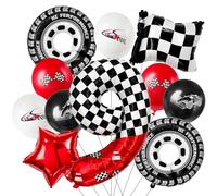 Laackys racing theme 40-inch digital foil balloon, featuring black and white checkered pattern and red racing elements, perfect for birthday party decorations and racing-themed events. (Number 9, 11)