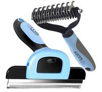 Laadi Deshedding Tool for Dogs and Cats - Reduces Shedding by Up to 95% in Less Than 10 Minutes-best Choice for Grooming and Deshedding Your Lovely Pets. Dog Cat Horse Rabbit Brush. (Double Blue)