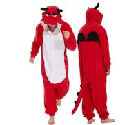 Laahoem Animal Dragon Pajamas Unisex Adult Hooded Men Women Jumpsuit Costume Cosplay Sleepwear Red L