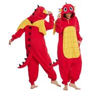 Laahoem Animal Dragon Pajamas Unisex Adult Zipper Hooded Men Women Jumpsuit Costume Cosplay Sleepwear Red L