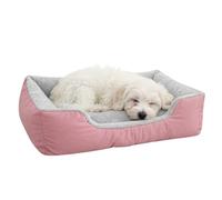Laam linen Dog Pet Bed 100% Polyester Super Soft Fleece Lined Fibre Filled Dog Bed, Head, Neck & Spine Support, Rectangular Pet Basket Non-Slip Base (Blush, 61x48x16cm)
