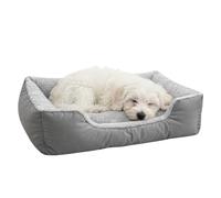 Laam linen Dog Pet Bed 100% Polyester Super Soft Fleece Lined Fibre Filled Dog Bed, Head, Neck & Spine Support, Rectangular Pet Basket with Non-Slip Base, Removable Washable Cover (Grey, 47x37x15cm)