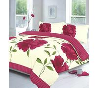 Laam linen Floral Bedding Set Rosaleen Flowers Reversible Duvet Cover Set With Pillow Case Printed Quilt cover Bedding Set UK SIZE (Rosaleen Fuchsia, Single)