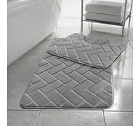 Laam linen Memory Foam Bath Mat Set Soft and Cushioned Modern Block Bricks Design Pedestal Toilet Mat 2 Piece Soft Hygienic Polyester Washable Foot Comfort Mat (Silver)