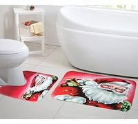 Laam linen Memory Foam Non Slip Bath Mat Christmas Theme 2 Pieces Bath Mat and Pedestal Mat Set Anti Slip Extra Absorbent Super Soft (Smiling Santa, (45 x 75cms) (45 x 40cms))