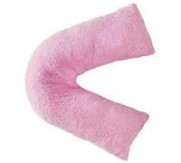 Laam linen Teddy Fleece V Shaped Pillow For Support Maternity Neck Back Soft Warm Plush Cosy Fleece Cover Orthopaedic V Shape Pillow Non-Allergenic (Teddy Fleece Pink, Cover Only)
