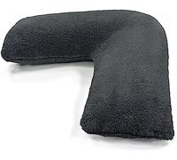 Laam linen Teddy V Shaped Complete Pillow or Case For Support Maternity Neck Back Soft Warm Plush Cosy Fleece Cover Orthopaedic V Shape Pillow Non-Allergenic (Case only, Charcoal)