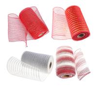 LAANCOO 4 Rolls Deco Mesh Ribbon for Wreaths, 30 Ft Christmas Mesh Ribbon Deco Long Foil Striped Poly Burlap Mesh Cuttable Deco Mesh Ribbon for Halloween Wreaths Swags Party