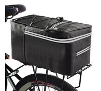 LAANCOO Bike Panniers, 15l Waterproof Rear Bike Rack Bag with Elastic Tie, Reflective Zippered Trunk Pannier with Fastening Tape, Pu Leather, Balck, 13x8x7 Inch