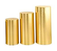 LAANCOO Cylinder Pedestal Stand Covers 3 PCS Golden Round Cylinder Tables Covers Bronzing Elastic Cloth Covers for Party Wedding Ceremony Baby Shower Birthday Party,L