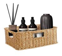 LAANCOO Wicker Storage Baskets,Wicker Storage Basket Reinforced Rustic Wicker Basket With Handles Drainage Large Rectangle Woven Storage Basket for Bathroom, Kitchen, Light Brown 15x10x5