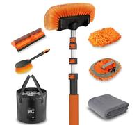 LAANPOLE 3.6m Car Wash Brush Long Handle, Car Cleaning Brush Kit with Soft Bristle Brush, Microfiber Cleaning Mop, Telescopic Window Cleaner, Mitt, Wheel Brush, Bucket for Caravan, Solar Panel, Boat