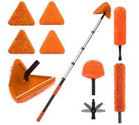 LAANPOLE 3.6M Feather Duster Kit with Long Handle, 6 PCS Wall Cleaning Mop with 180° Folding Ceiling Washer Scrubber and Squeegee, Microfiber Duster for Painted Walls, Window, Baseboard