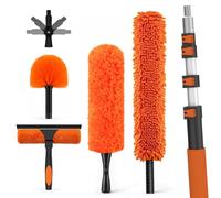 LAANPOLE 3.6m Feather Duster Kit with Telescopic Pole, Extendable Microfiber Duster for High Ceiling, Long Handled Duster Kit with Cobweb Brush & Telescopic Window Cleaner