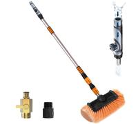 LAANPOLE 3.6M Telescopic Car Wash Brush, Water Fed Car Cleaning Brush Long Handle with Soap Dispenser, 12" Soft Bristle Brush for Cars, Caravan, Solar Panel and Windows,Orange