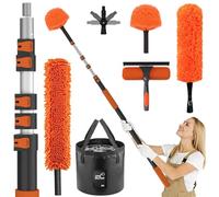 LAANPOLE 7.2m Feather Duster Kit with Telescopic Pole, Extendable Microfiber Duster for High Ceiling, Long Handled Duster Kit with Cobweb Brush & Telescopic Window Cleaner & Bucket