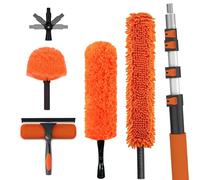 LAANPOLE 9m Feather Duster Kit with Telescopic Pole, Extendable Microfiber Duster for High Ceiling, Long Handled Duster Kit with Cobweb Brush & Telescopic Window Cleaner