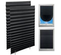 Laaorr 2 Pack Temporary Blinds 90x180cm Stick on Blinds for Windows Pleated Paper Blind High Blackout No Drill Blind with Clips Easy Install for Kitchen Bathroom Bedroom (Black)