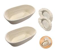 Laaorr 2Pcs Banneton Proofing Basket 25cm/10 inch Oval Bread Proofing Basket with Linen Liner Natural Rattan Sourdough Baskets Tool for Professional and Home Bakers Making