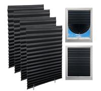 Laaorr 4 Pack Temporary Blinds for Windows 60x150cm Self Adhesive Blinds High Blackout Pleated Paper Blind with Clips No Drill Blind for Bathroom Bedroom Kitchen Temporary Window Coverings (Black)