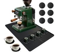 Laaorr Silicone Coffee Mat with 6 Coasters, 61x40cm Large Coffee Machine Mat with Detachable Draining Mat for Countertop Coffee Bar Matt Non-Slip Heat Resistant Worktops Dish Drying Base Mat