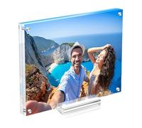 laapee 8x8 Square Acrylic Picture Frame with Magnetic, Frameless Double Sided Clear Frame with Base, Floating Lucite Transparent Photo Frame for Tabletop Display with Exquisite Package
