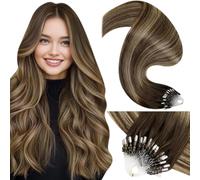 LaaVoo 20 In Micro Link Hair Extensions Human Hair, Brown to Caramel Blonde | 50g Long Silky Straight Remy Hair, Invisible Micro Beads Tip, Reusable Extensions, Add thickness for Vacation Styling