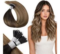 LaaVoo 20 In Micro Link Hair Extensions Human Hair, Dark Brown to Blonde | 50g Long Silky Straight Remy Hair, Invisible Micro Beads Tip, Reusable Extensions, Add thickness for Vacation Styling