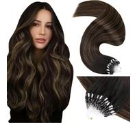 LaaVoo 20 In Micro Link Hair Extensions Human Hair, Darkest Brown Balayage | 50g Long Silky Straight Remy Hair, Invisible Micro Beads Tip, Reusable Extensions, Add thickness for Vacation Styling