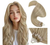 LaaVoo 20 In Micro Link Hair Extensions Human Hair, Golden Blonde Highlight | 50g Long Silky Straight Remy Hair, Invisible Micro Beads Tip, Reusable Extensions, Add thickness for Vacation Styling