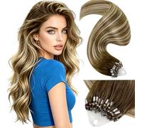 LaaVoo 20 Inch Micro Link Hair Extensions Human Hair, Cool Brown Balayage | 50g Long Silky Straight Remy Hair, Invisible Micro Beads Tip, Reusable Extensions, Add Thickness for Vacation Styling