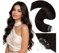 LaaVoo 20 Inch Micro Link Hair Extensions Human Hair, Darkest Brown, 50g | Long Silky Straight Remy Hair, Invisible Micro Beads Tip, Reusable Extensions, Add thickness for Vacation or Daily Styling