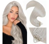 LaaVoo 20 Inch Micro Link Hair Extensions Human Hair, Platinum Ash Blonde | 50g Long Silky Straight Remy Hair, Invisible Micro Beads Tip, Reusable Extensions, Add thickness for Vacation Styling