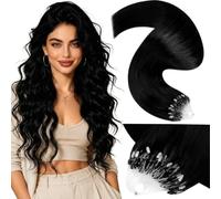 LaaVoo 20 Inch Micro Loop Hair Extensions Human Hair, Jet Black, 50g | Long Silky Straight Remy Hair, Invisible Micro Beads Tip, Reusable Extensions, Add Thickness for Vacation or Daily Styling