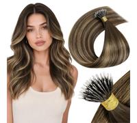 LaaVoo 24 Inch 100g Nano Beads Hair Extensions, Blonde Balayage Cold Fusion | Nano Ring Human Extensions Remy Hair, Light Chocolate Brown Balayage Caramel Blonde, Pre Bonded, for Salon Use, Thick Full