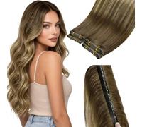 LaaVoo Balayage Brown OVO Weft Hair Extensions Real Human Hair Extensions Butterfly Weft Hair Extensions Ombre Medium Blonde with Llight Blonde Hair #3/8/24 20inch 100g
