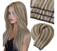 LaaVoo Beaded Weft Hair Extensions Human Hair Micro Beaded Hair Extensions Blonde Human Hair Light Brown Blonde Highlights 20inch 50g