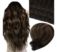 LaaVoo Beaded Weft Hair Extensions Human Hair Ombre Micro Bead Weft Hair Extensions Real Human Hair Balayage Darkest Brown to Light Brown 18inch 50g